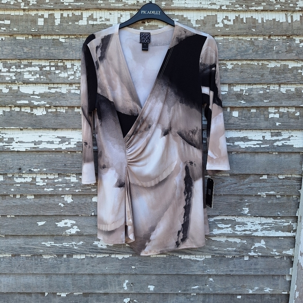 Clara Sunwoo Watercolor Side Gather Drape Tunic Top Size Small NWT